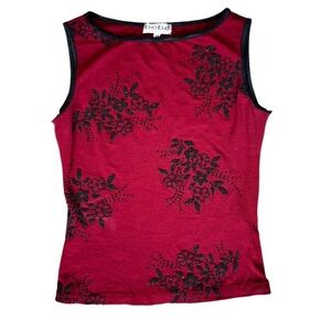 Bebe Red Tank Top with Black Floral Accents